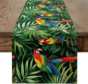 Erosebridal Parrot Birds Table Runner 13X48, Rainforest Palm Leaf Rectangular Runner, Green Wild Animal Safari Table Runners, Hawaiian Tropical Summer Table Runner