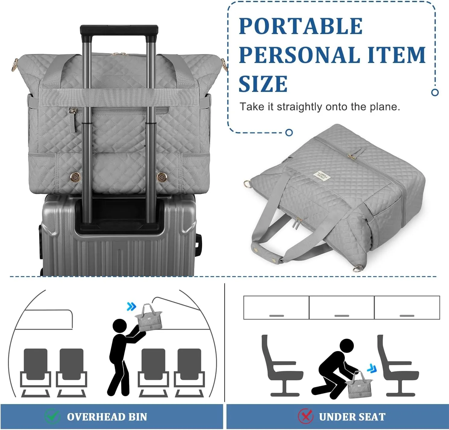 ETRONIK Travel Bag for Women, Gym Duffel Bag with USB Charging Port, Weekender Overnight Bag with Wet Pocket and Shoes Compartment for Women Travel Gym Daily Use (Grey)
