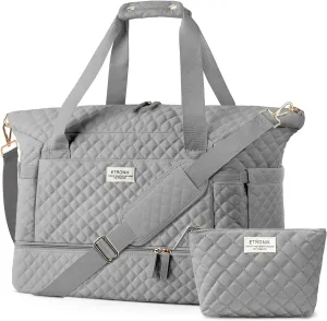 ETRONIK Travel Bag for Women, Gym Duffel Bag with USB Charging Port, Weekender Overnight Bag with Wet Pocket and Shoes Compartment for Women Travel Gym Daily Use (Grey)
