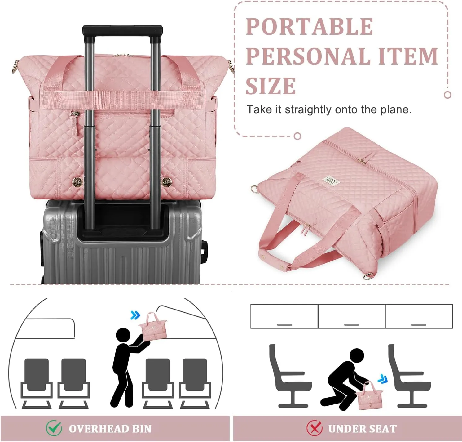 ETRONIK Travel Bag for Women, Gym Duffel Bag with USB Charging Port, Weekender Overnight Bag with Wet Pocket and Shoes Compartment for Women Travel Gym Daily Use (Pink)