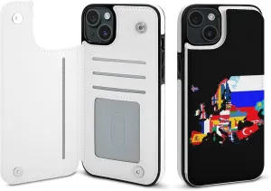 Europe Flags Map Printed Flip Wallet Phone Case Compatible with iPhone 15/iPhone 15 Plus/iPhone 15 Pro/iPhone 15 Pro Max Protective Cover with Card Holder Kickstand