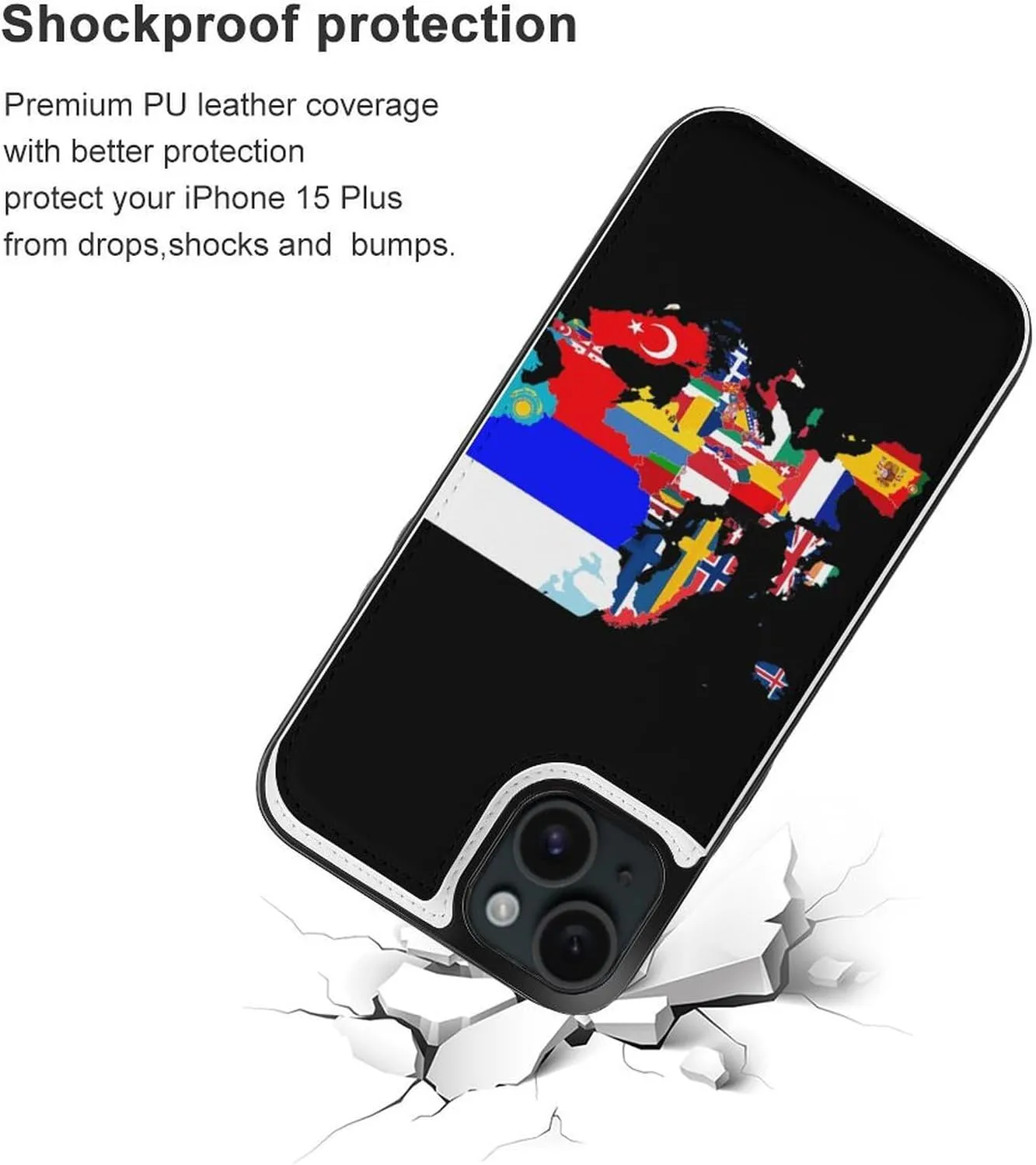 Europe Flags Map Printed Flip Wallet Phone Case Compatible with iPhone 15/iPhone 15 Plus/iPhone 15 Pro/iPhone 15 Pro Max Protective Cover with Card Holder Kickstand