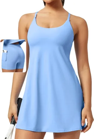 Ewedoos Athletic Tennis Dress for Women with Shorts Underneath Easy Peezy U Neck Adjustable Straps Active Workout Dress