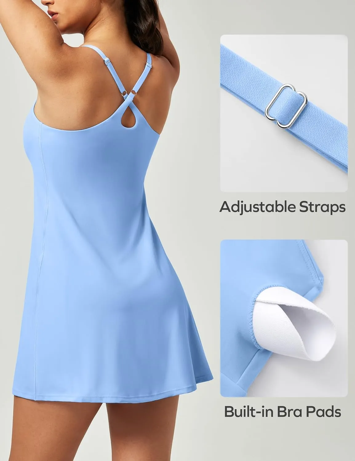 Ewedoos Athletic Tennis Dress for Women with Shorts Underneath Easy Peezy U Neck Adjustable Straps Active Workout Dress