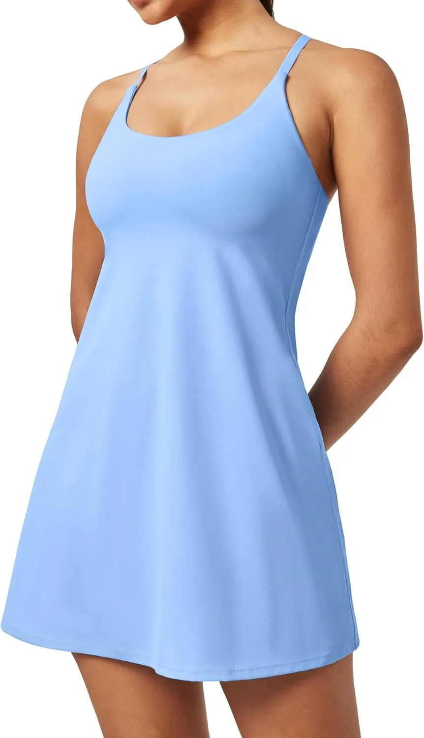 Ewedoos Athletic Tennis Dress for Women with Shorts Underneath Easy Peezy U Neck Adjustable Straps Active Workout Dress