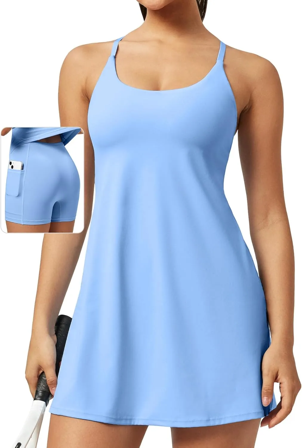 Ewedoos Athletic Tennis Dress for Women with Shorts Underneath Easy Peezy U Neck Adjustable Straps Active Workout Dress