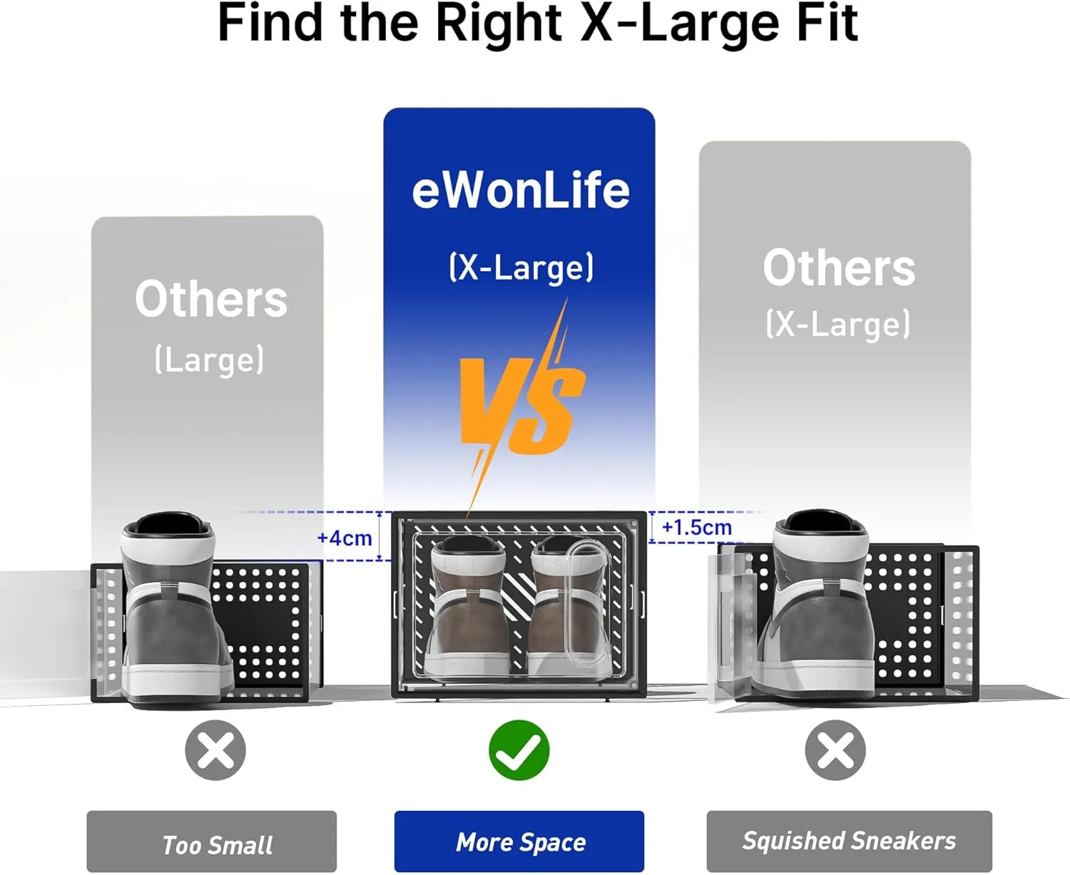 eWonLife Large Shoe Organizer Storage Box with Magnetic Door,12 Pack Clear Plastic Stackable Sneaker Containers for Closet, Connect Left and Right Shoe Box for Entryway, Drop Front, Under Bed (Grey)