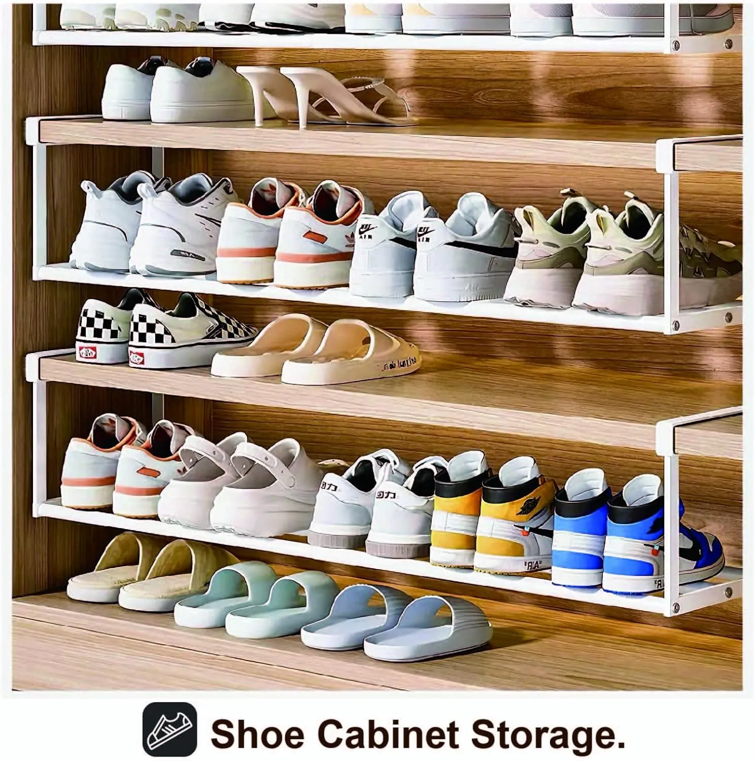 Expandable Shoe Rack Organizer - Adjustable Shoe Rack & Under Cabinet Shelf - for Shoe or Clothing Storage and Organization, Under Shelf Storage (White,2 Pcs)
