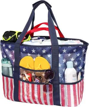 F-color Mesh Beach Bag Family - Beach Tote 9 Pockets Cruise Vacation Essentials