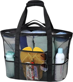F-color Mesh Beach Bag Family - Beach Tote 9 Pockets Cruise Vacation Essentials
