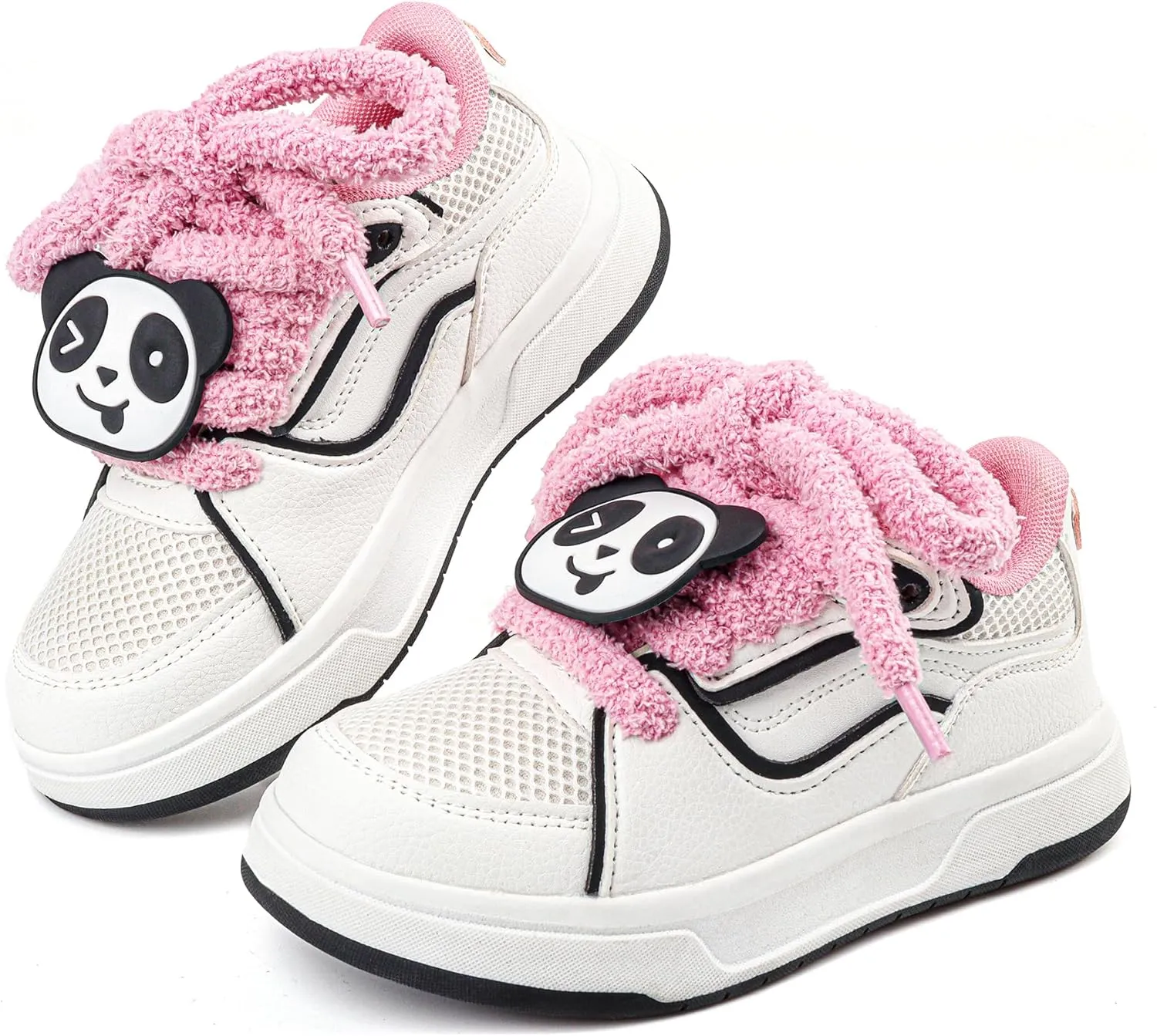 Fashion Chunky Platform Sneakers for Girls with Cute Panda Decor,Breathable Mesh Anti-Slip Rubber Sole Stylish Slip On & Kids Toddler Girl Kids Tennis Shoes Pink White Sneaker