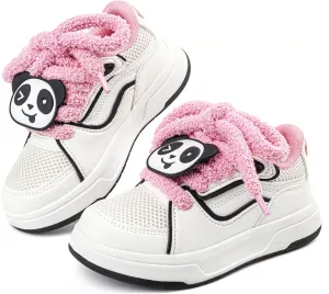 Fashion Chunky Platform Sneakers for Girls with Cute Panda Decor,Breathable Mesh Anti-Slip Rubber Sole Stylish Slip On & Kids Toddler Girl Kids Tennis Shoes Pink White Sneaker