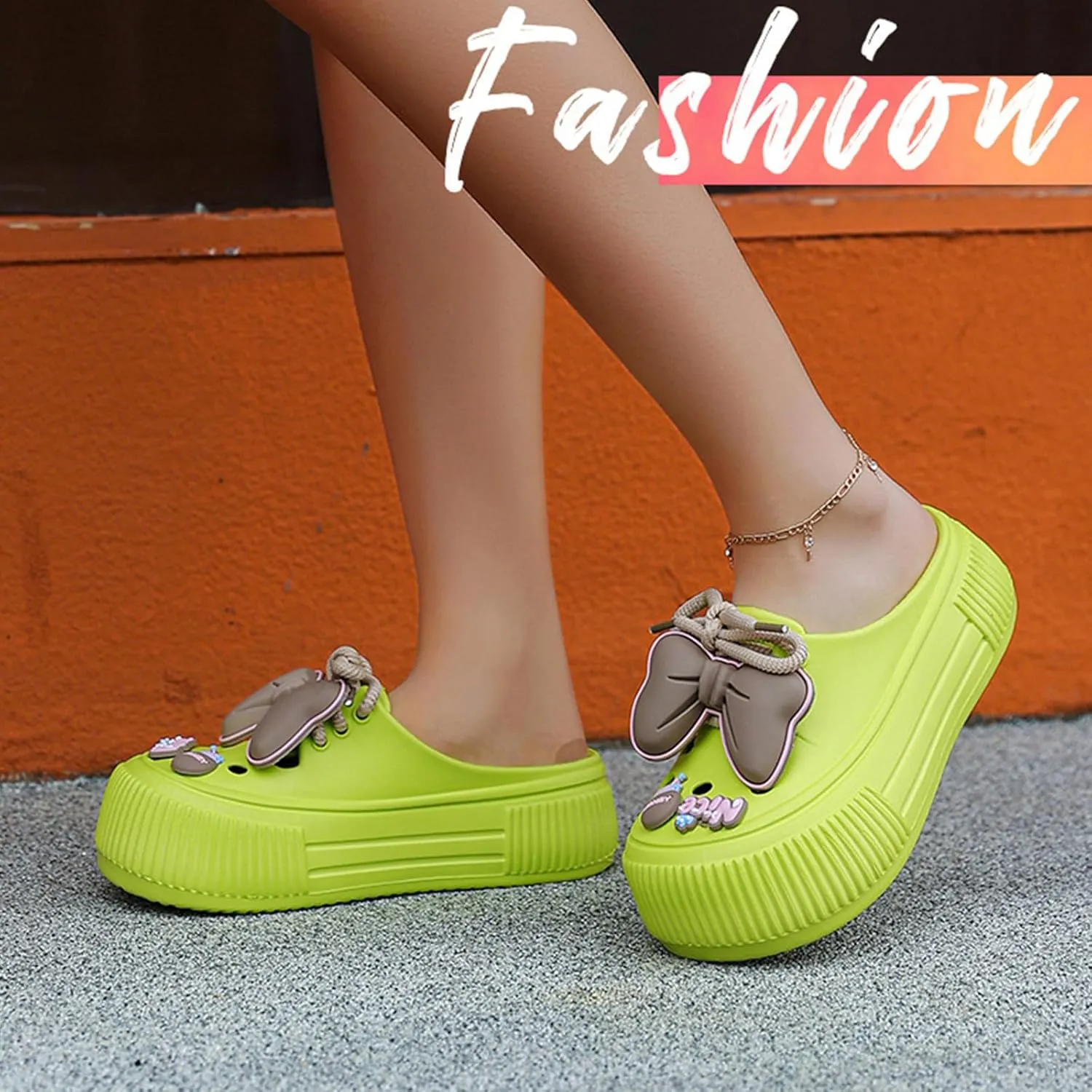 Fashion Women's Cute Clogs, Platform Lace Up Soft Bottom Bow Decoration Shoes, Closed Toe Summer Beach Rustic Flower Casual Shoes