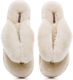 FAYUEKEY Comfort Spa Flip Flops Thong Slide for Women Girls Sexy Fuzzy Bedroom House Slippers with Memory Foam