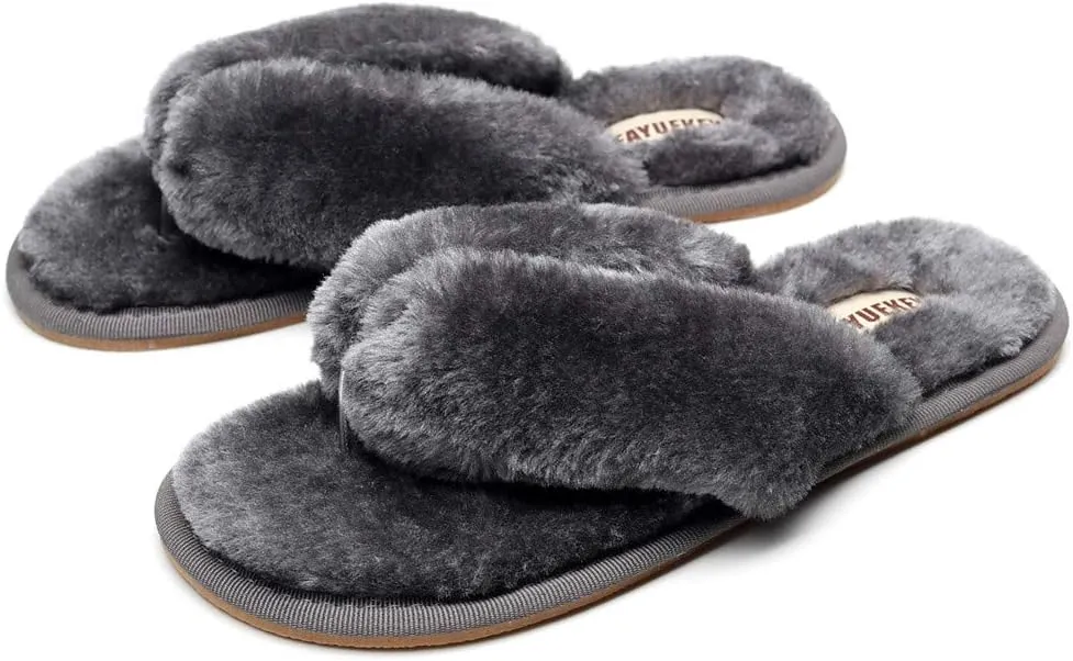 FAYUEKEY Comfort Spa Flip Flops Thong Slide for Women Girls Sexy Fuzzy Bedroom House Slippers with Memory Foam