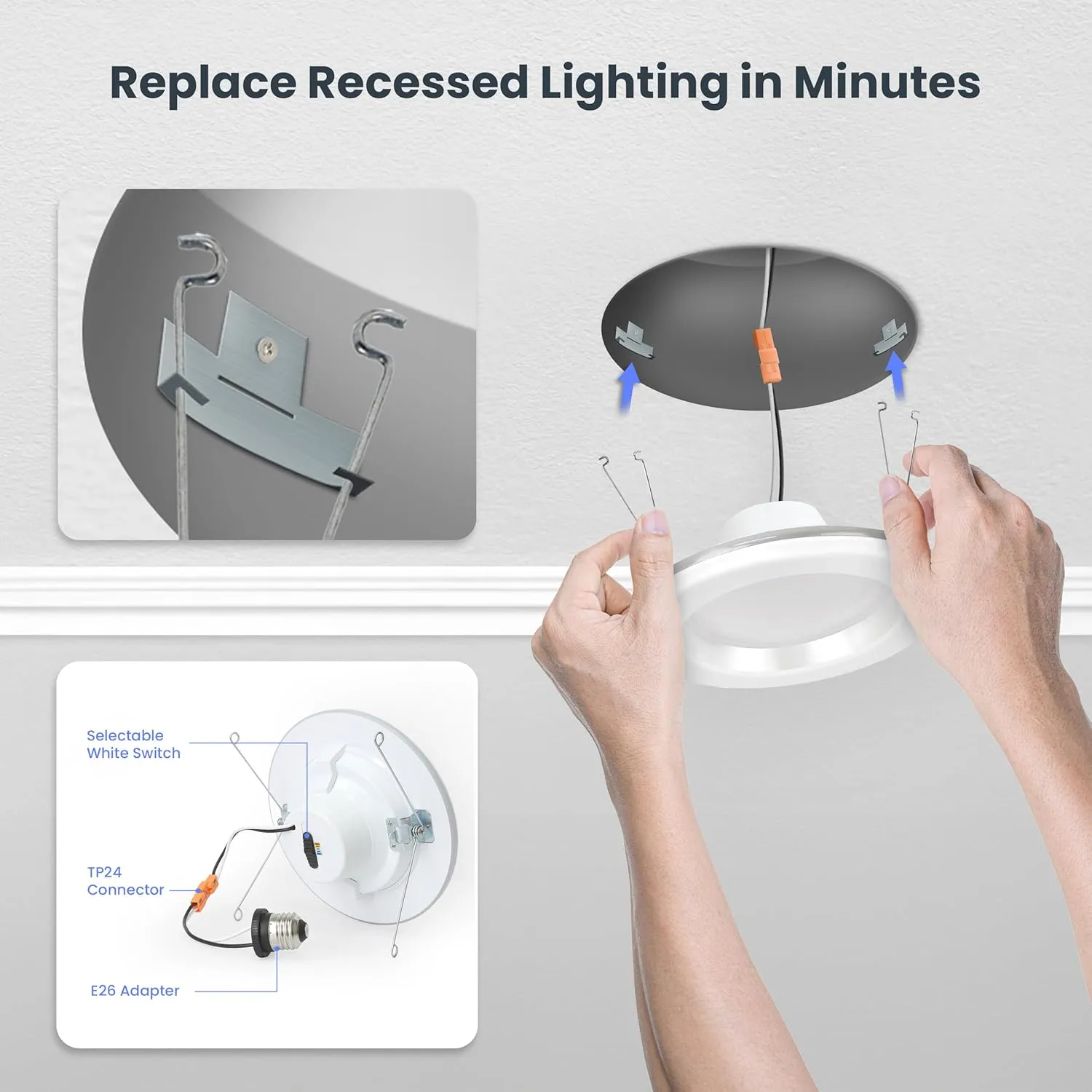 Feit Electric 5-6" LED Recessed Downlight with Night Light Mode, 75W Equivalent, Dimmable, 5CCT Selectable White, 90 CRI, 1000 Lumens, 45 Year Lifetime, LEDR56/NL/5CCTCA/RP