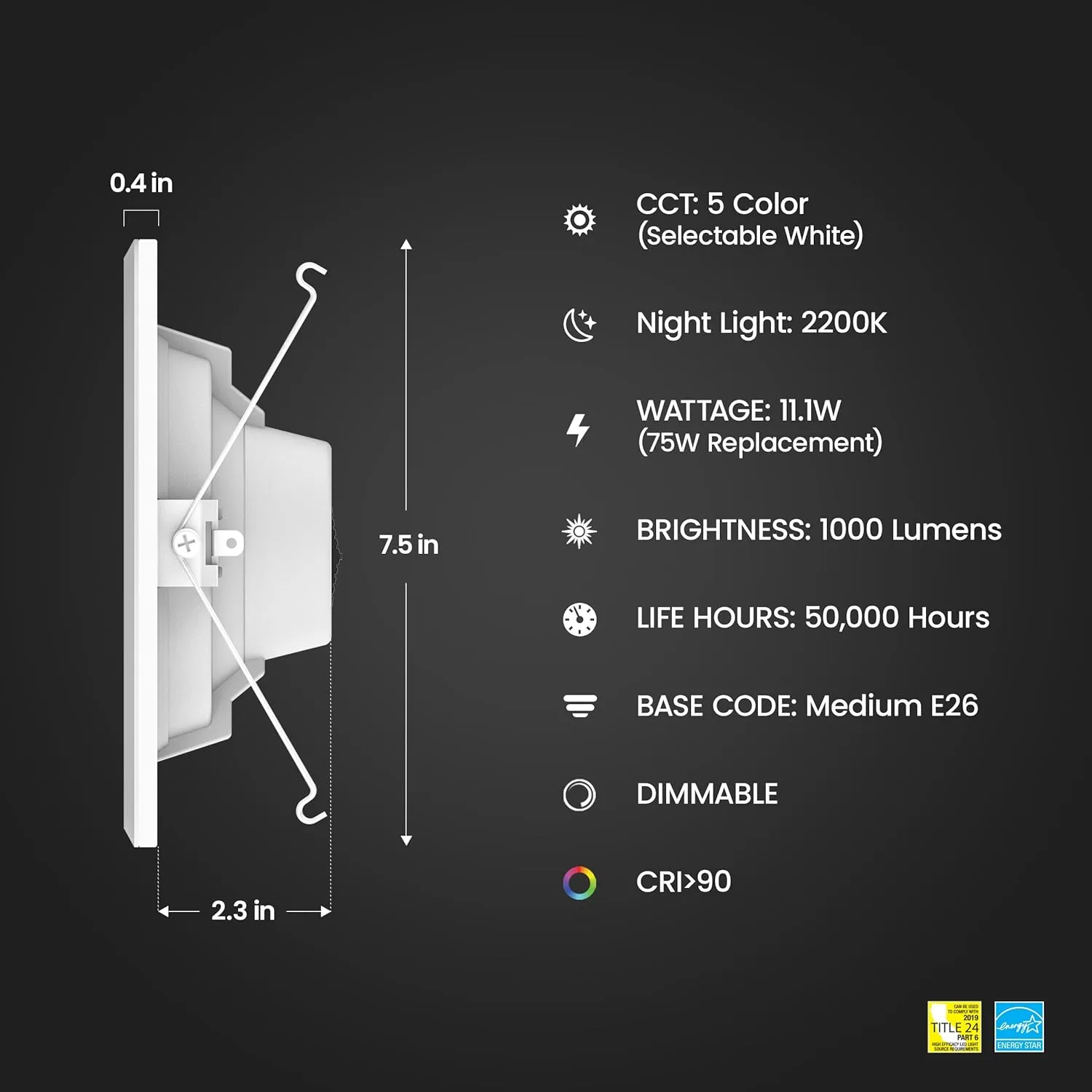 Feit Electric 5-6" LED Recessed Downlight with Night Light Mode, 75W Equivalent, Dimmable, 5CCT Selectable White, 90 CRI, 1000 Lumens, 45 Year Lifetime, LEDR56/NL/5CCTCA/RP
