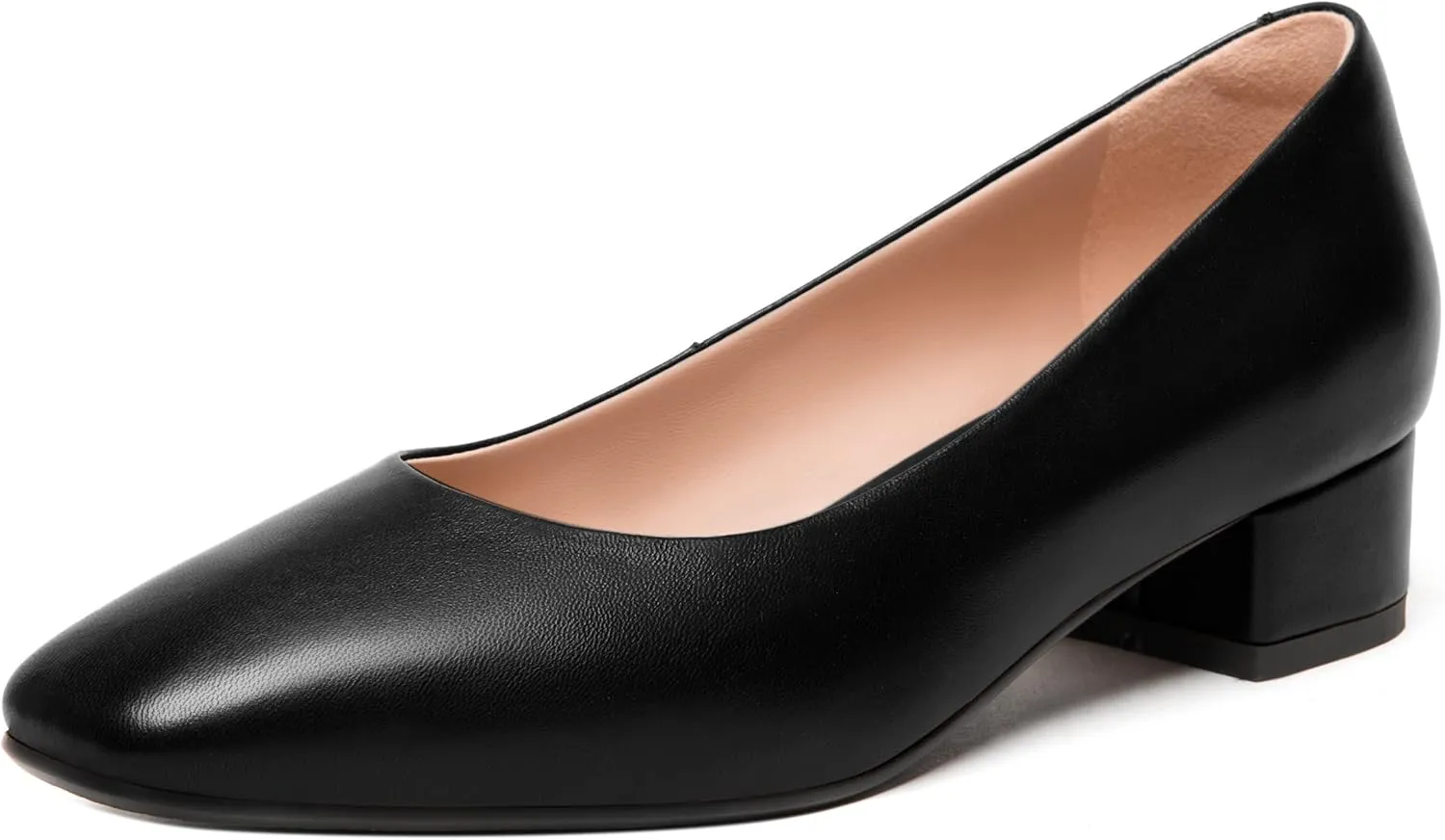 FEMSTEP Womens Wedding Slip On Square Toe Matte Leather Dress Chunky Low Heel Pumps Shoes 1.5 Inch