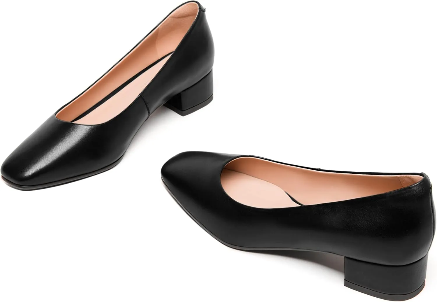 FEMSTEP Womens Wedding Slip On Square Toe Matte Leather Dress Chunky Low Heel Pumps Shoes 1.5 Inch
