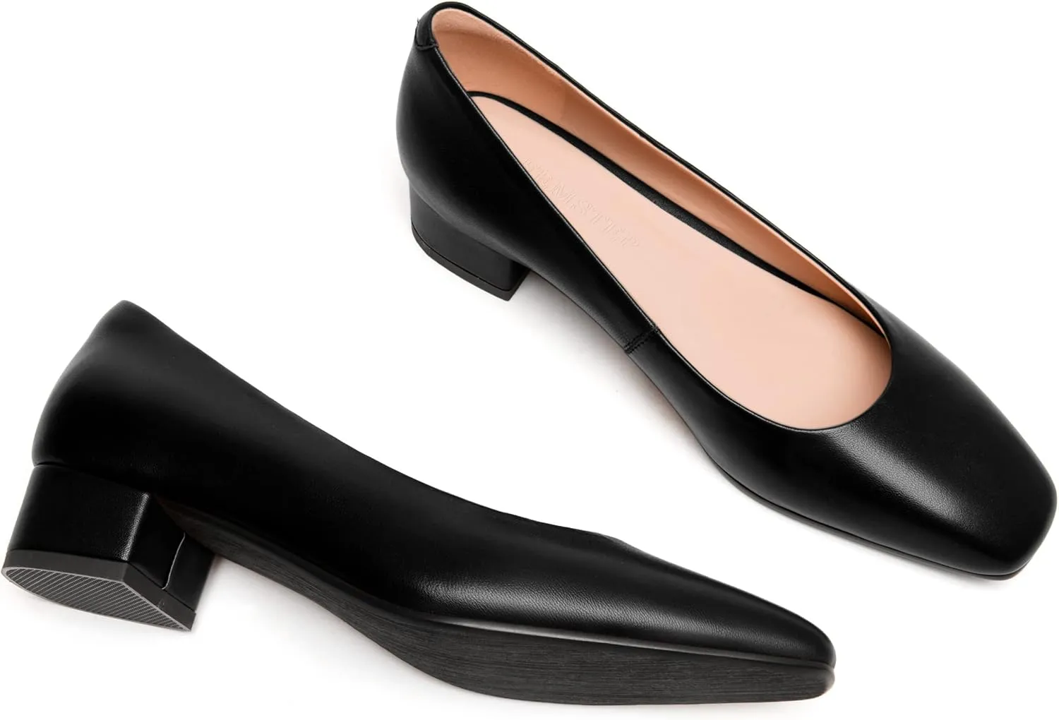 FEMSTEP Womens Wedding Slip On Square Toe Matte Leather Dress Chunky Low Heel Pumps Shoes 1.5 Inch
