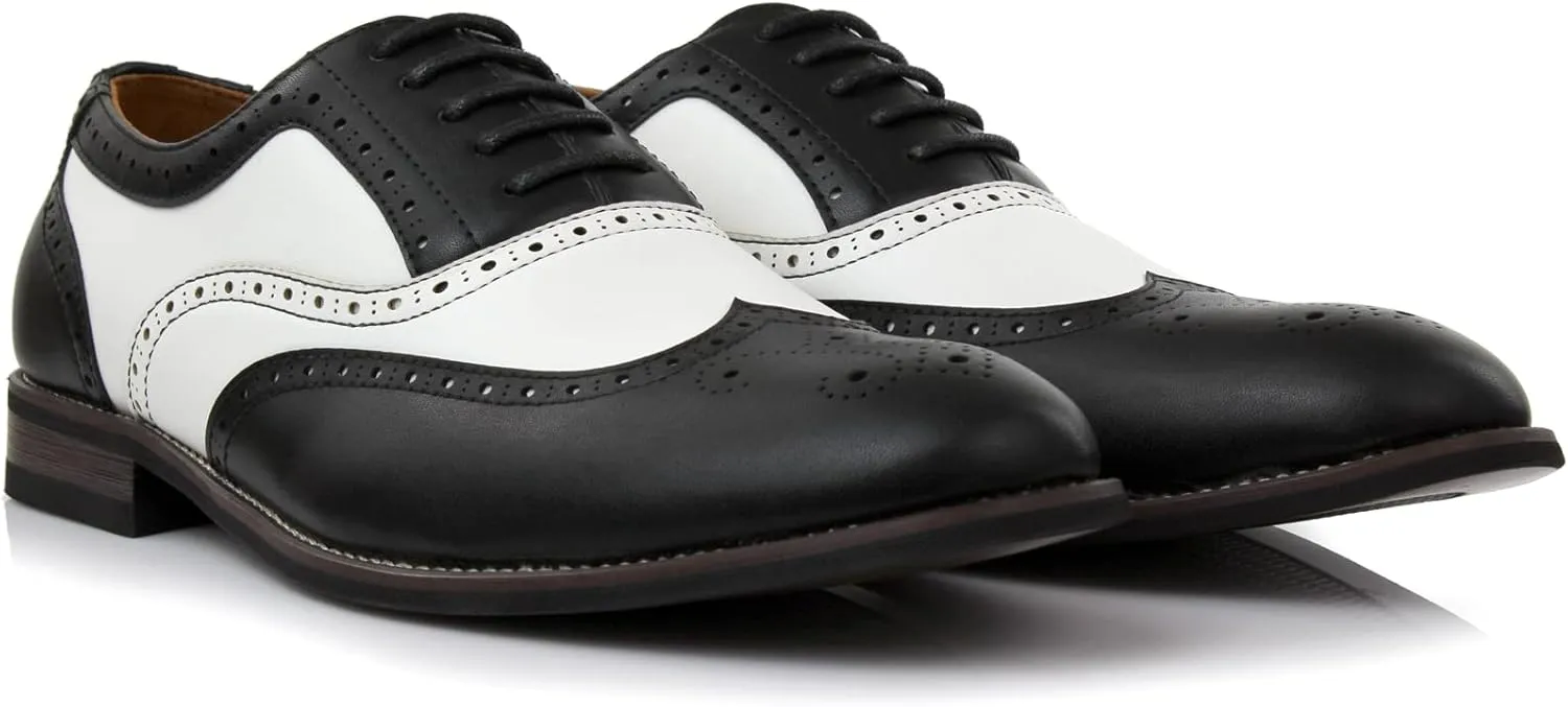 Ferro Aldo Arthur MFA139001D Mens Wingtip Two Tone Oxford Black and White Spectator Dress Shoes