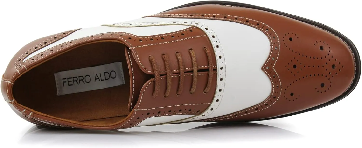 Ferro Aldo Arthur MFA139001D Mens Wingtip Two Tone Oxford Black and White Spectator Dress Shoes