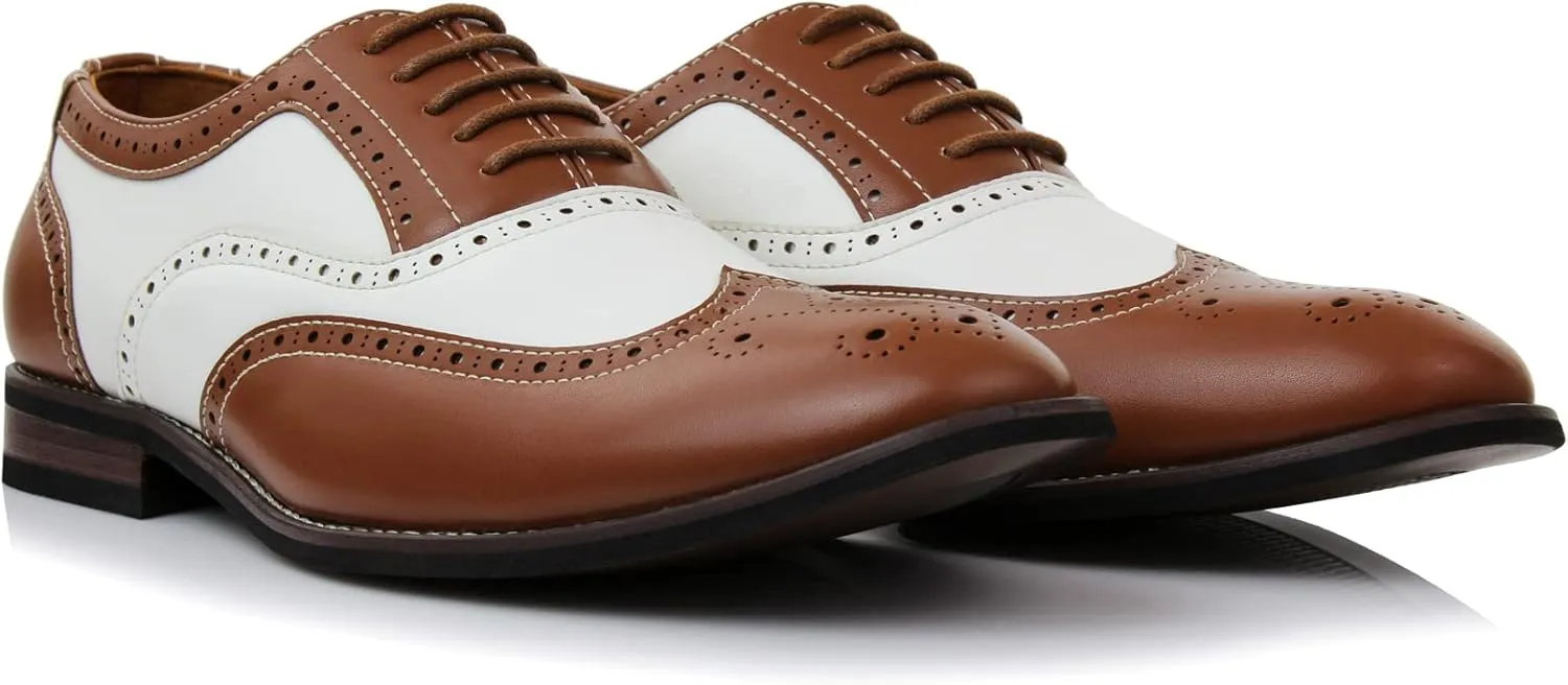 Ferro Aldo Arthur MFA139001D Mens Wingtip Two Tone Oxford Black and White Spectator Dress Shoes