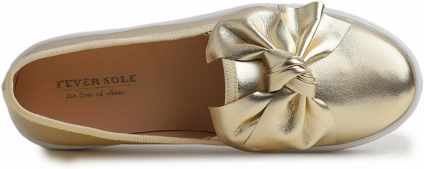 FEVERSOLE Women's Casual Slip On Sneaker Fashion Bow Tie Loafer Flats
