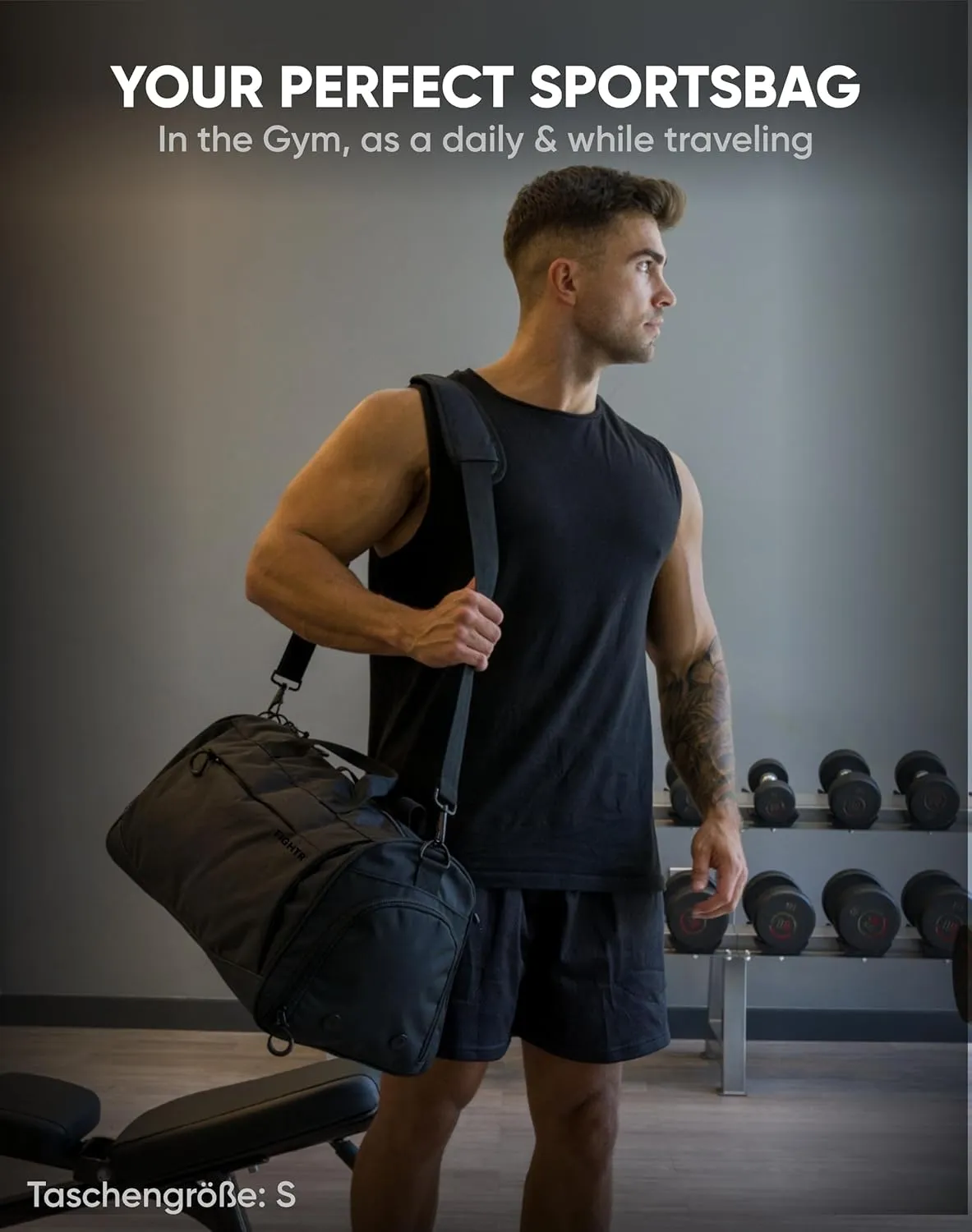 FIGHTR® Sports bag & travel Duffel bag for men and women - with shoe compartment & wet compartment - bag for sports, fitness & travel