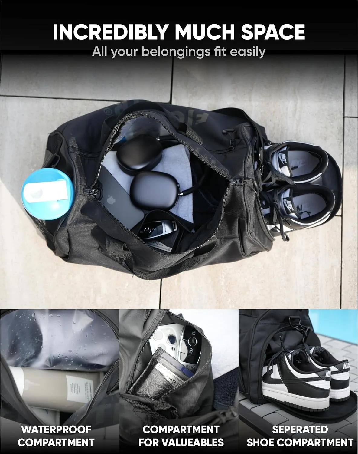 FIGHTR® Sports bag & travel Duffel bag for men and women - with shoe compartment & wet compartment - bag for sports, fitness & travel