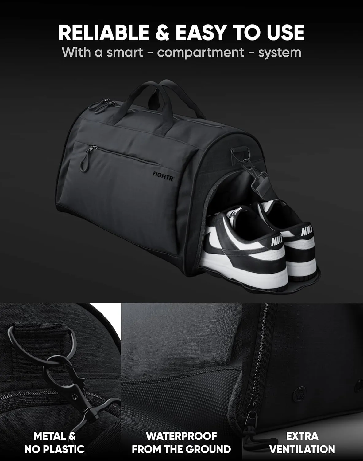 FIGHTR® Sports bag & travel Duffel bag for men and women - with shoe compartment & wet compartment - bag for sports, fitness & travel
