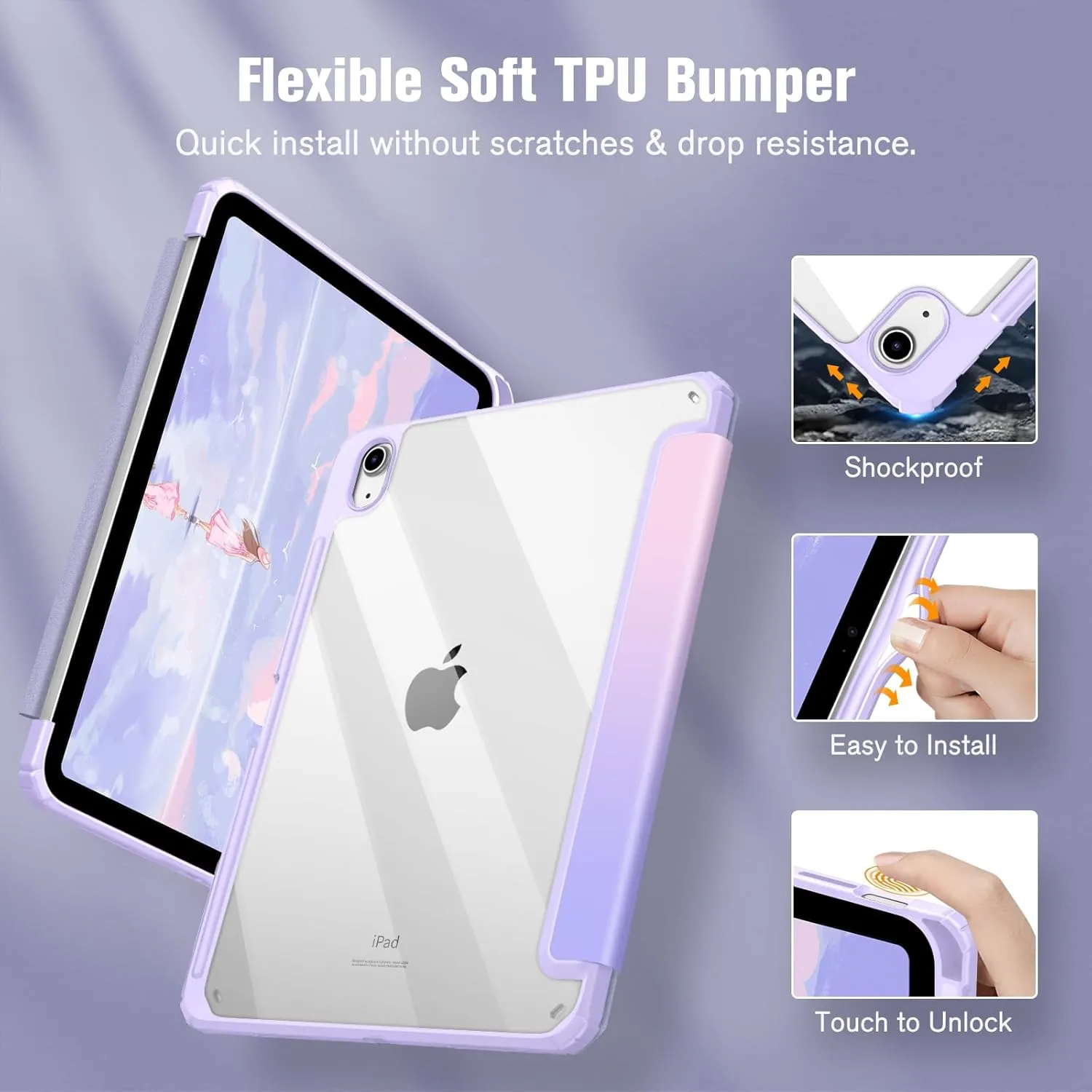 Fintie Hybrid Slim Case for iPad (A16) 11th Generation 11 Inch (2025), iPad 10th Generation 10.9 Inch (2022) - Shockproof Cover with Clear Transparent Back Shell & Pencil Holder, Fantasy Ombre