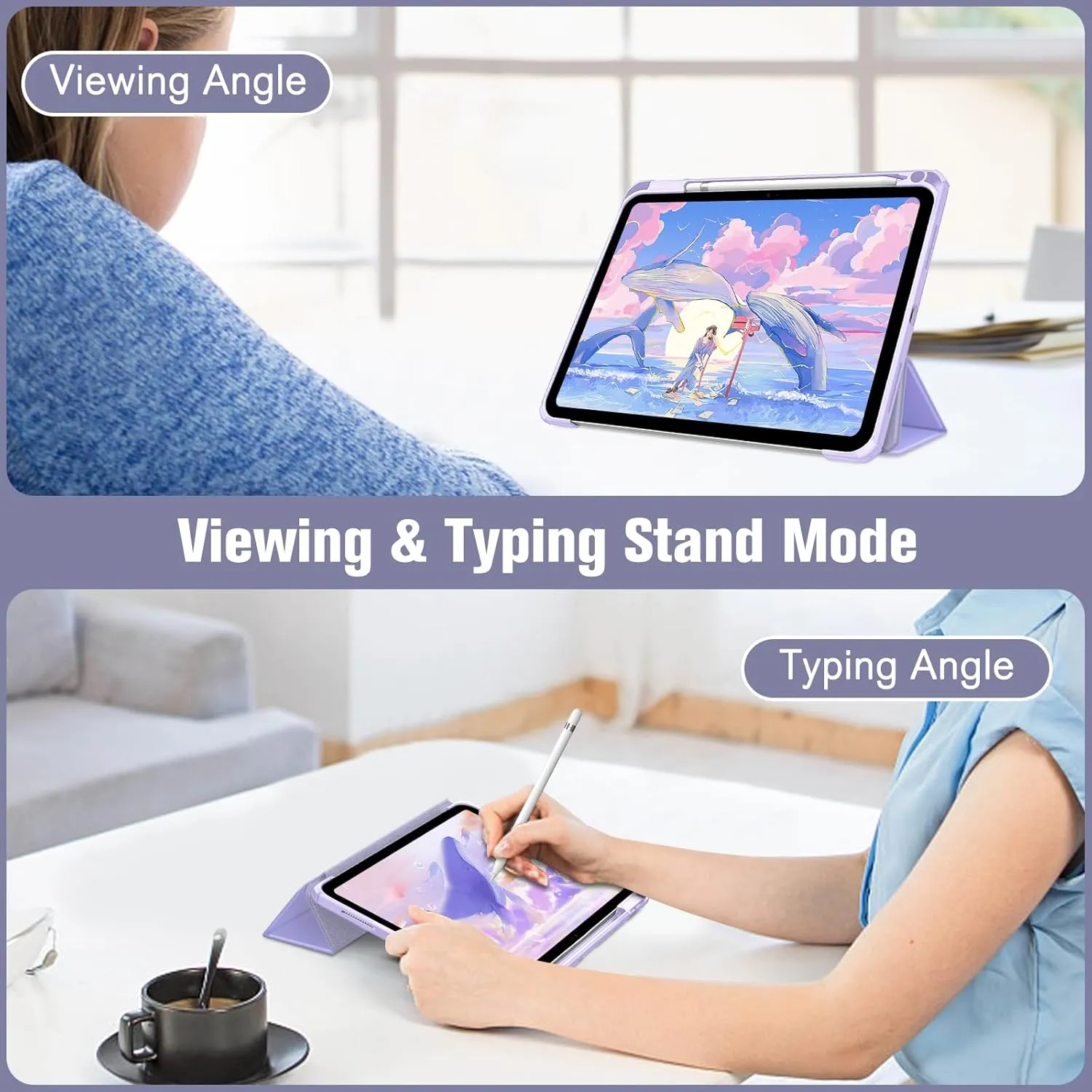 Fintie Hybrid Slim Case for iPad (A16) 11th Generation 11 Inch (2025), iPad 10th Generation 10.9 Inch (2022) - Shockproof Cover with Clear Transparent Back Shell & Pencil Holder, Fantasy Ombre