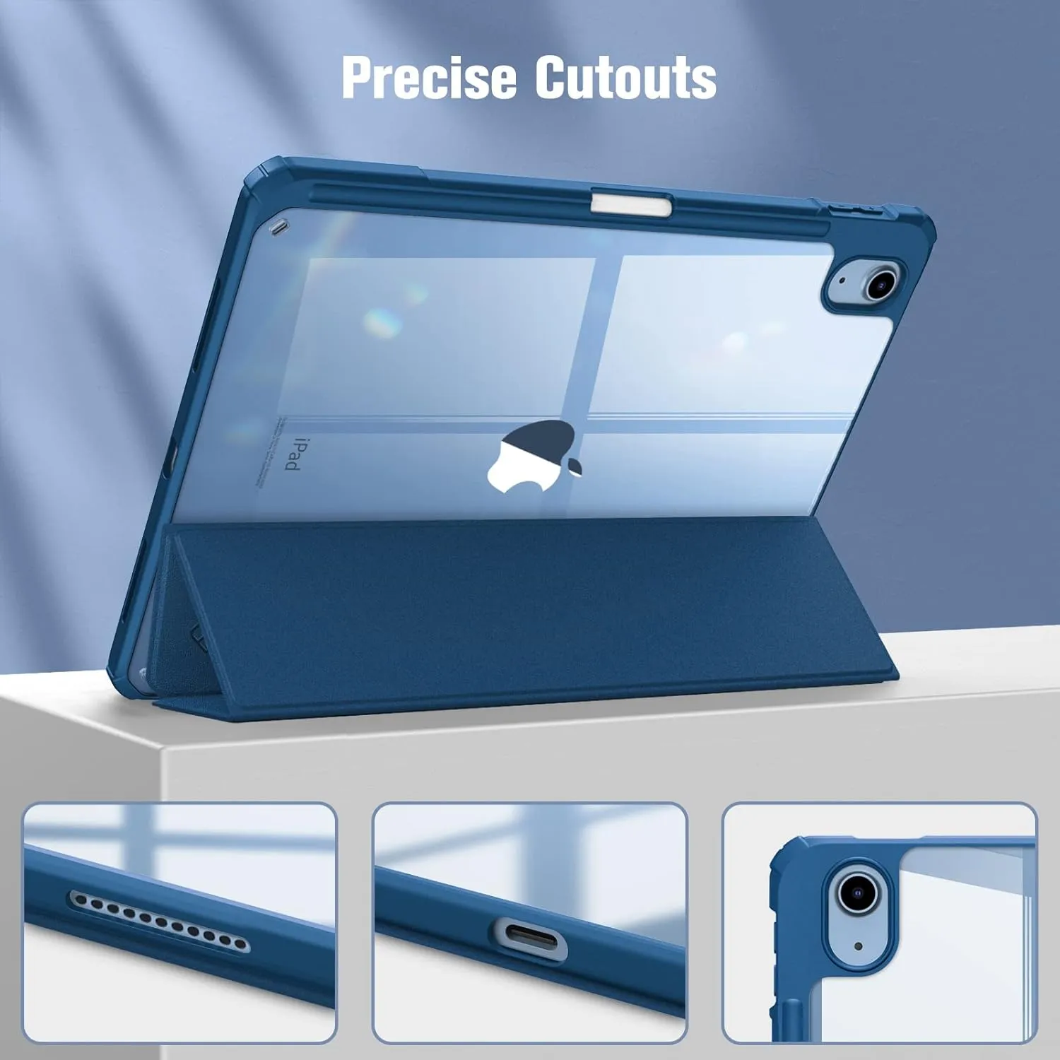 Fintie Hybrid Slim Case for iPad (A16) 11th Generation 11 Inch (2025), iPad 10th Generation 10.9 Inch (2022) - Shockproof Cover with Clear Transparent Back Shell & Pencil Holder, Marine Blue