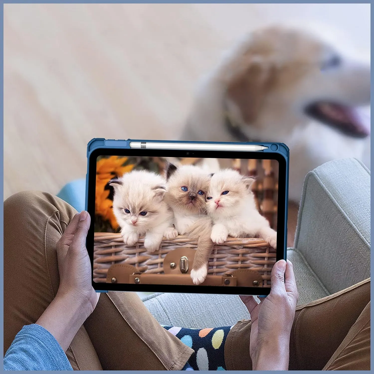 Fintie Hybrid Slim Case for iPad (A16) 11th Generation 11 Inch (2025), iPad 10th Generation 10.9 Inch (2022) - Shockproof Cover with Clear Transparent Back Shell & Pencil Holder, Marine Blue