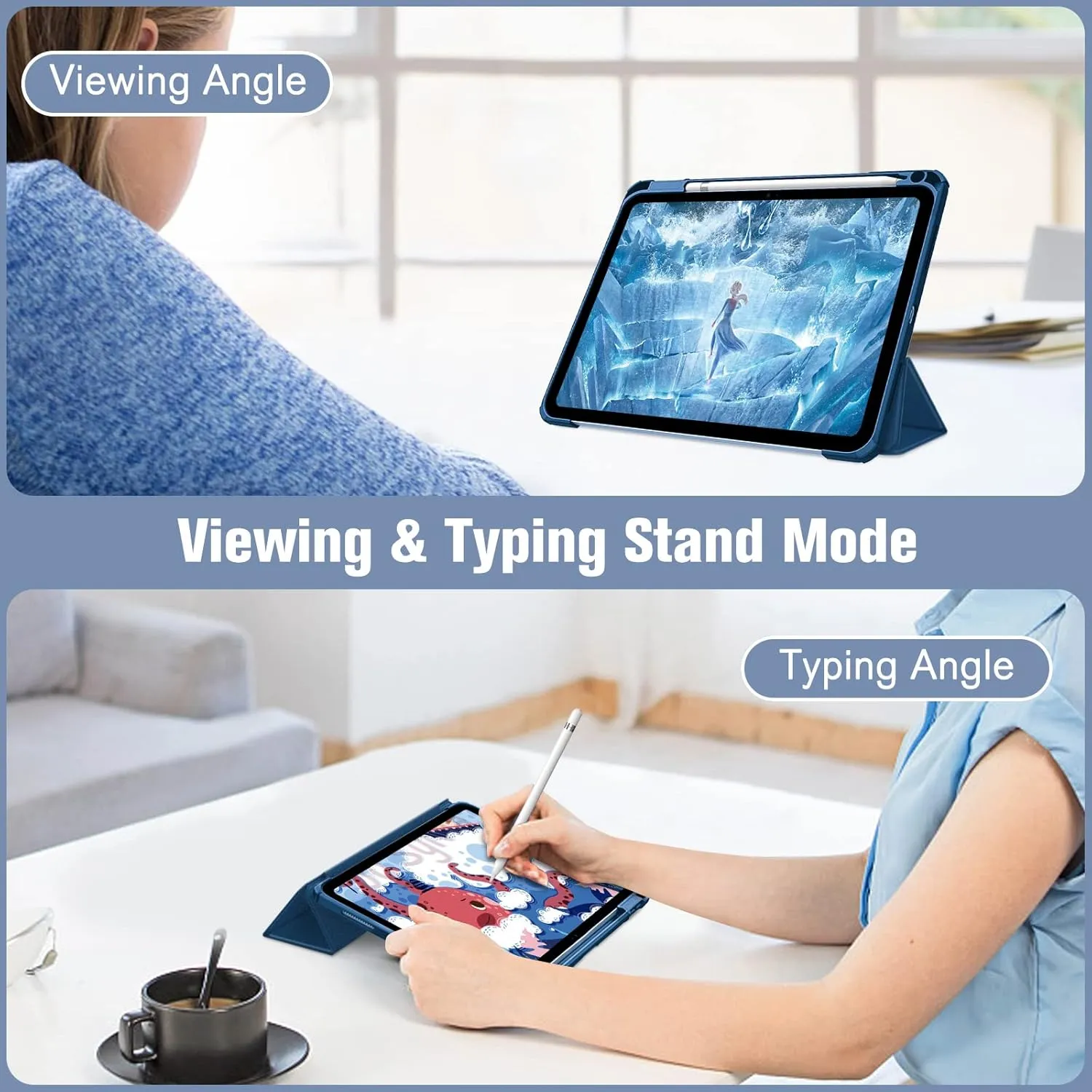 Fintie Hybrid Slim Case for iPad (A16) 11th Generation 11 Inch (2025), iPad 10th Generation 10.9 Inch (2022) - Shockproof Cover with Clear Transparent Back Shell & Pencil Holder, Marine Blue