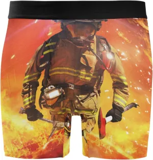 Firefighter Survivors with Tools Fire Background Men's Novelty Boxer Briefs Breathable Underwear Stretchy Underpants Shorts M
