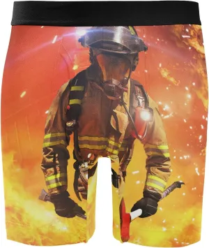 Firefighter Survivors with Tools Fire Background Men's Novelty Boxer Briefs Long Breathable Underwear Stretchy Underpants Shorts L