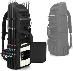 Fishing Rod Bag Backpack Holds 8 Rods & Reels, Fishing Tackle Bag with Compartment for Tackle Boxes, Fishing Gear or Equipment, Fishing Pole Carrying Bag with Tactical Molle System