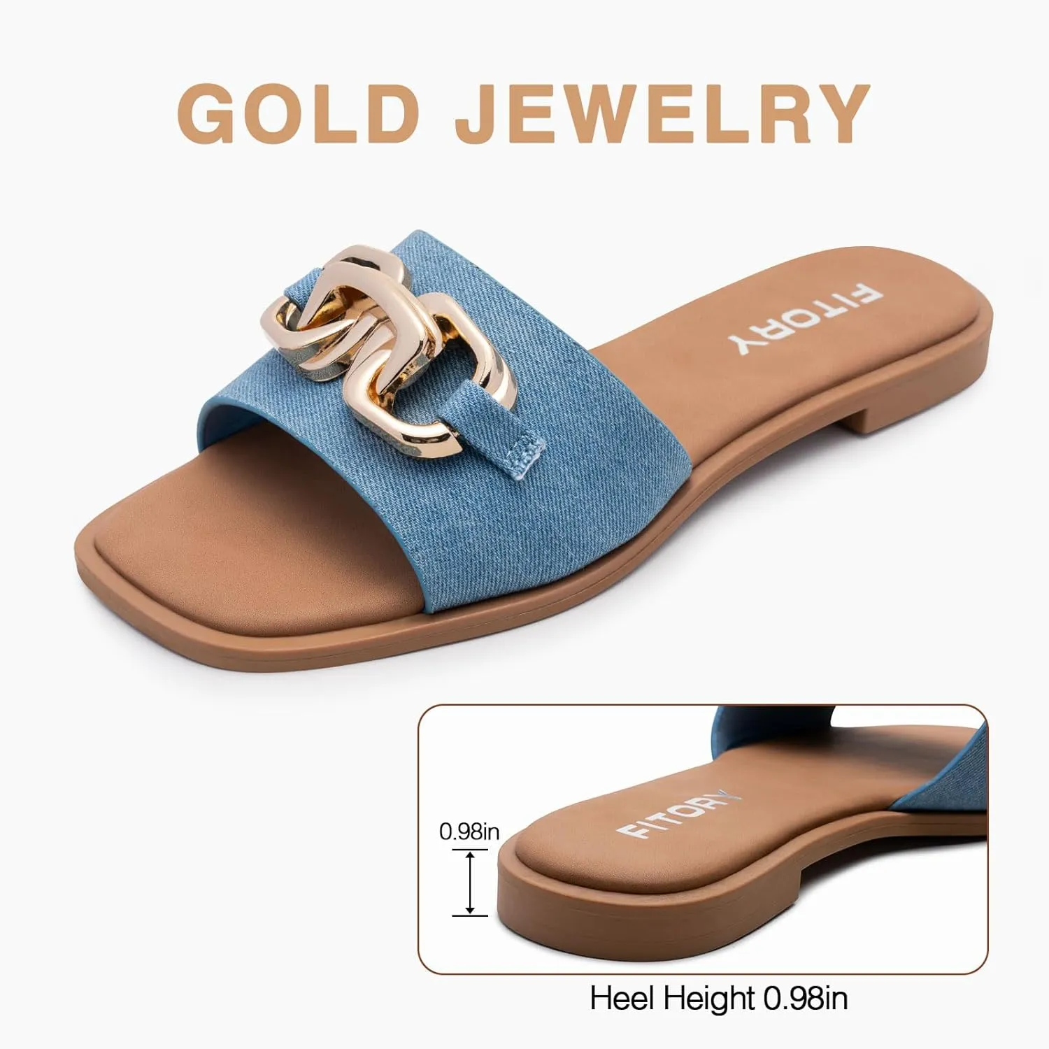 FITORY Women's Flat Sandals Fashion Slides With Soft Leather Slippers for Summer Size 6-11