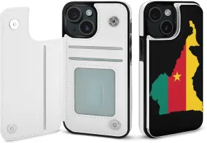 Flag Map of Cameroon Printed Flip Wallet Phone Case Compatible with iPhone 15/iPhone 15 Plus/iPhone 15 Pro/iPhone 15 Pro Max Protective Cover with Card Holder Kickstand