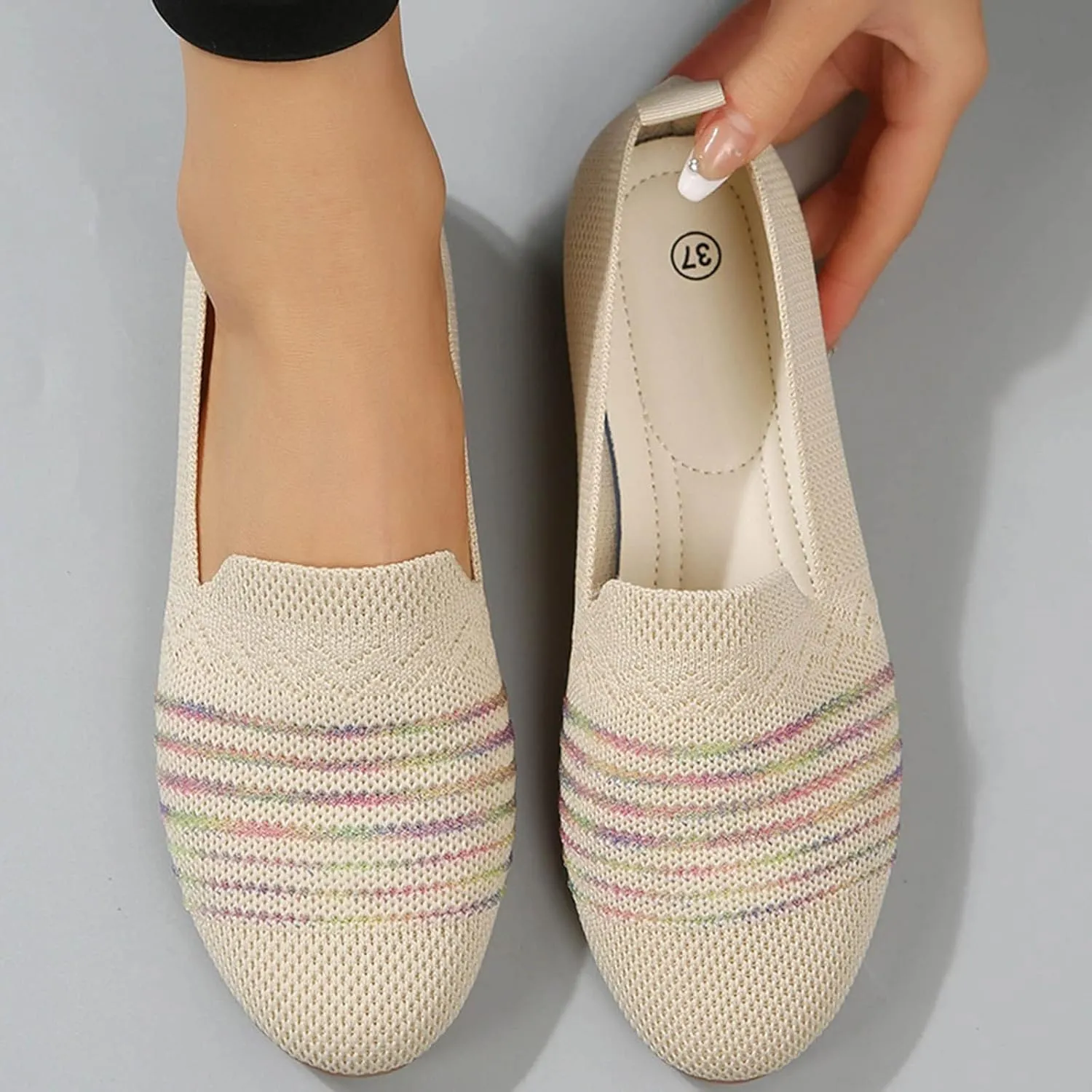 Flats Shoes Women Dressy Comfortable Dress Shoes Round Toe Flats Knit Slip On Shoes Classic Work Flats Office Shoes
