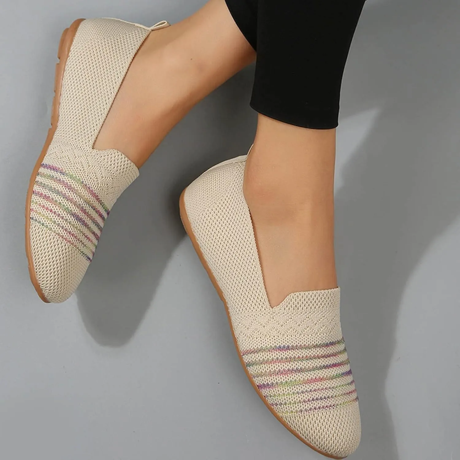 Flats Shoes Women Dressy Comfortable Dress Shoes Round Toe Flats Knit Slip On Shoes Classic Work Flats Office Shoes