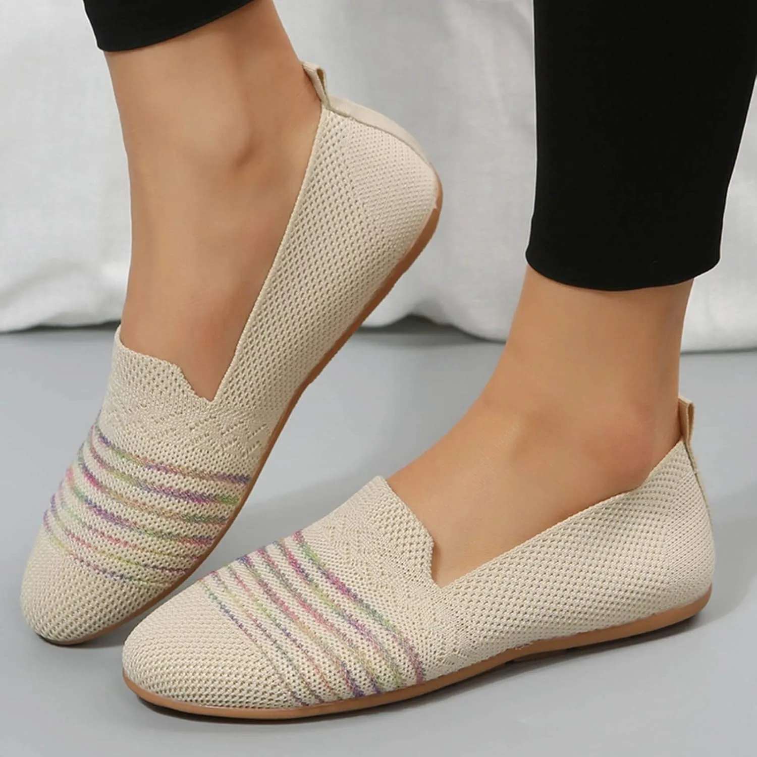 Flats Shoes Women Dressy Comfortable Dress Shoes Round Toe Flats Knit Slip On Shoes Classic Work Flats Office Shoes