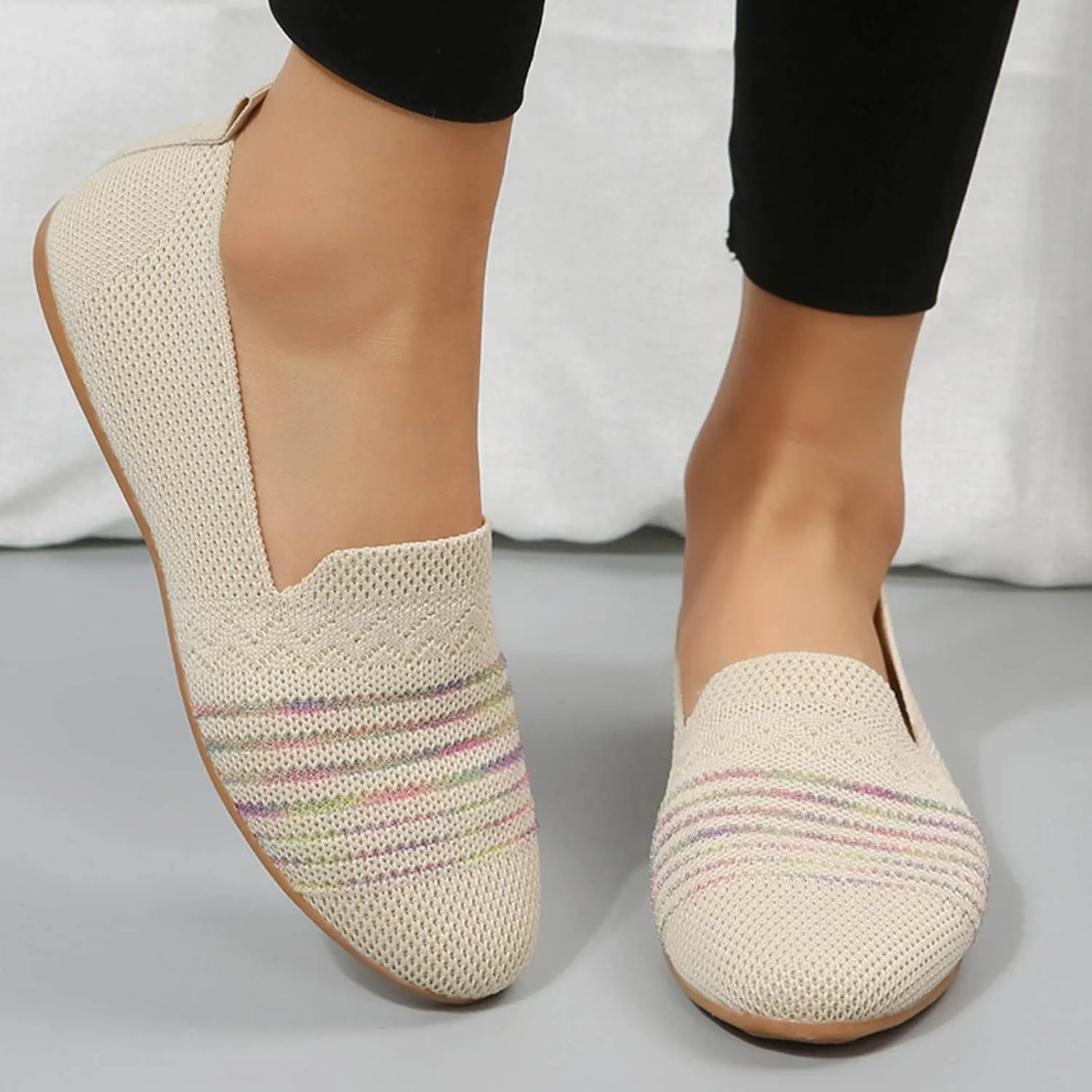 Flats Shoes Women Dressy Comfortable Dress Shoes Round Toe Flats Knit Slip On Shoes Classic Work Flats Office Shoes