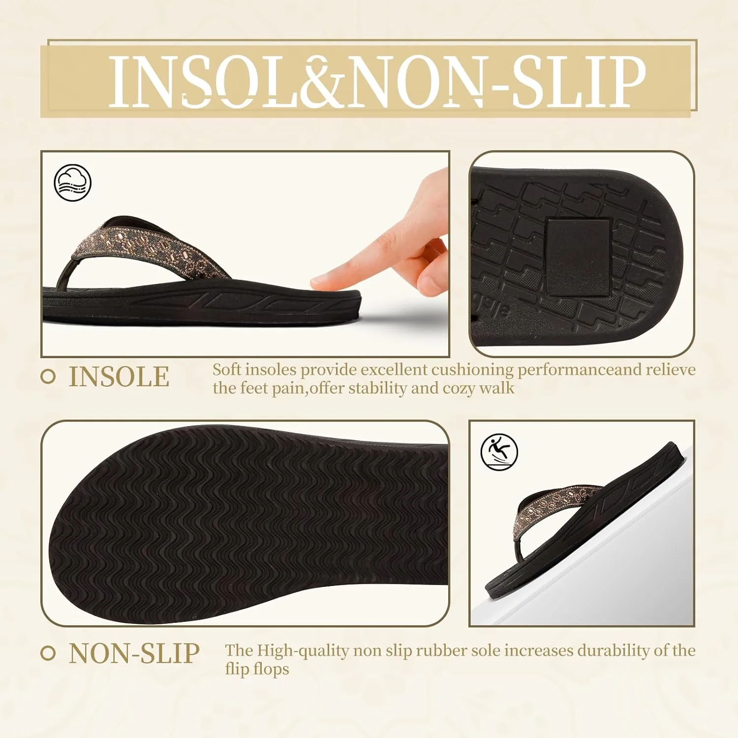 Flip Flops for Women with Arch Support Rhinestone Comfortable Summer Beach Walking Thong Sandals Orthotic Rubber Soles Flip Flop Slippers Slip On Indoor Outdoor