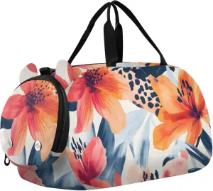 Floral Leopard Fusion Youth Sports Duffel Bag with Ventilated Shoe Compartment|All-Season Lightweight Travel Gym Bag for Girls & Boys|Water-Resistant Gear Bag