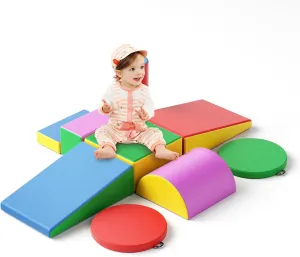 Foam Climbing Blocks for Toddlers, 9 Pieces Soft Climbing Toys, Crawl and Climb Foam Playset with Cushion Pad, Indoor Climber Activity Playground for Kids (Colorful)