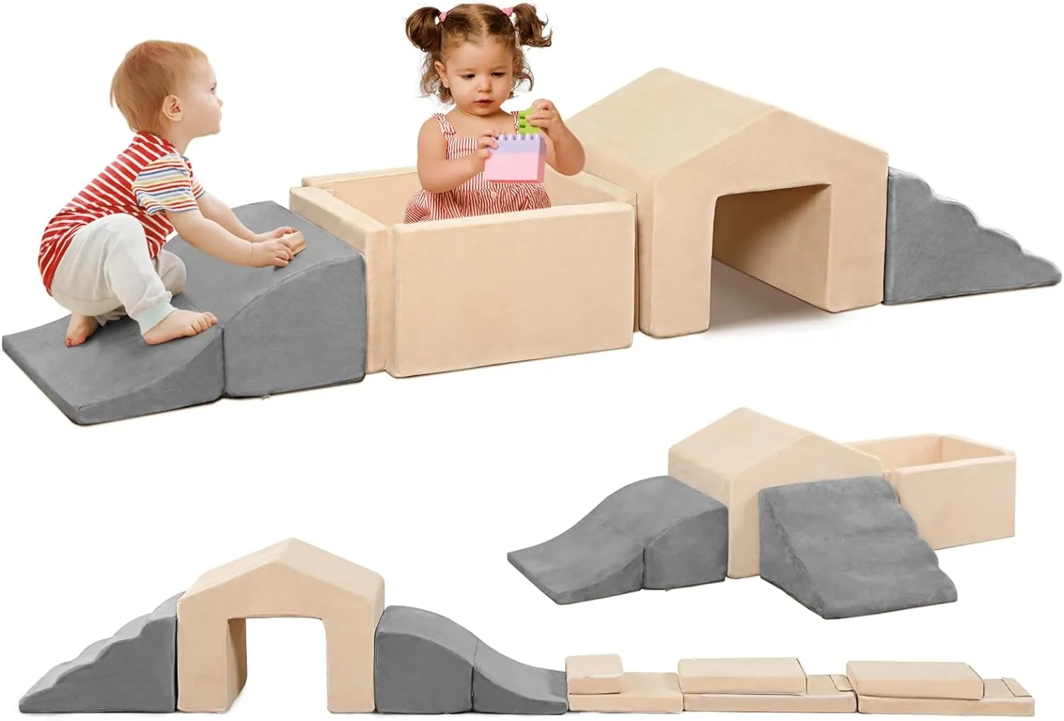 Foam Climbing Toys for Toddlers, 6PCS Climb and Crawl Activity Playset, Soft Foam Climbing Blocks Indoor, Toddler Play Climbing and Ball Pit with Slide Stairs and Ramp