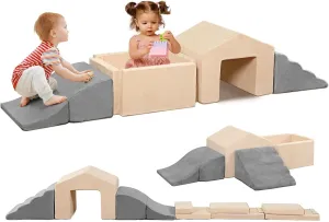 Foam Climbing Toys for Toddlers, 6PCS Climb and Crawl Activity Playset, Soft Foam Climbing Blocks Indoor, Toddler Play Climbing and Ball Pit with Slide Stairs and Ramp